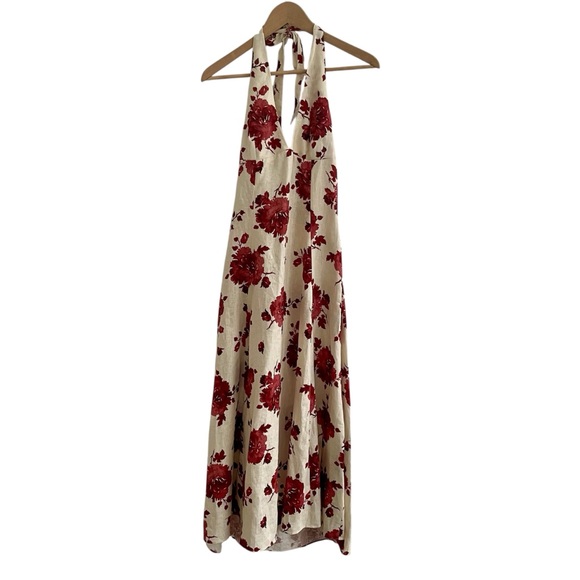 Faithfull The Brand Linen Marais Midi Dress  Cecile Floral Garnet Size 6 - Picture 5 of 16